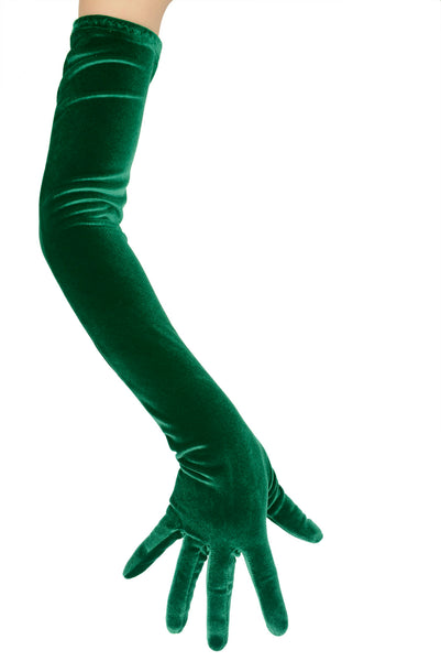 Long Green Plush Velvet Opera Gloves