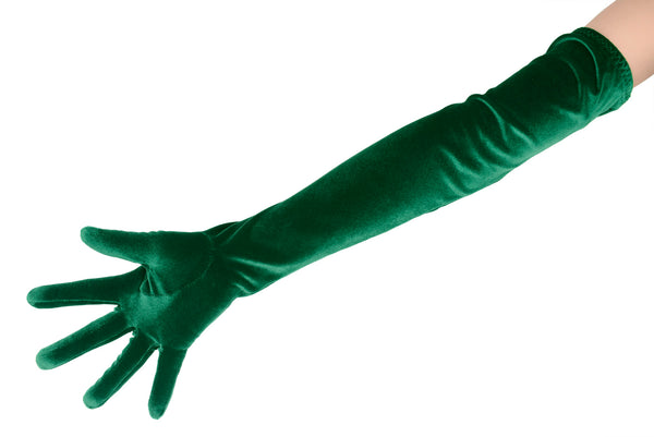 Long Green Plush Velvet Opera Gloves