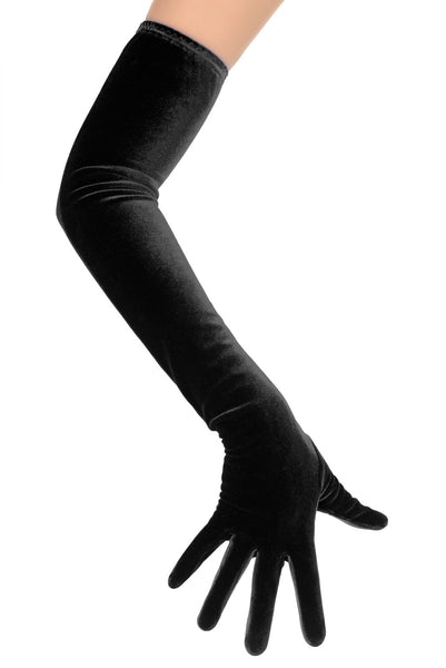 Long Black Plush Velvet Opera Gloves
