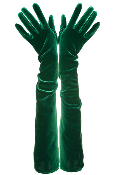 Long Green Plush Velvet Opera Gloves