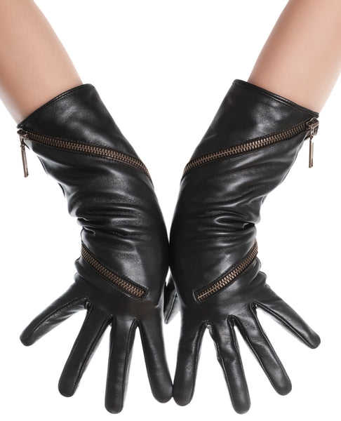 Deconstructed Zip Leather Gloves