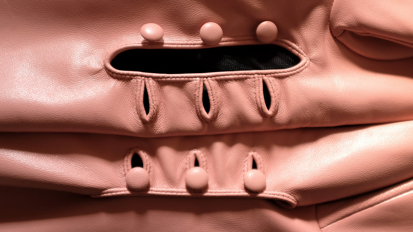 Long Sugar Pink Opera Leather Gloves Button Wrist