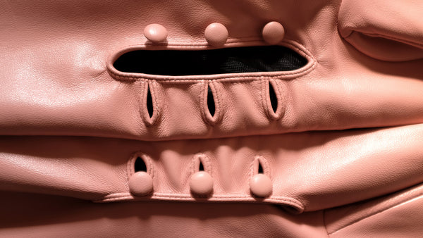 Long Sugar Pink Opera Leather Gloves Button Wrist